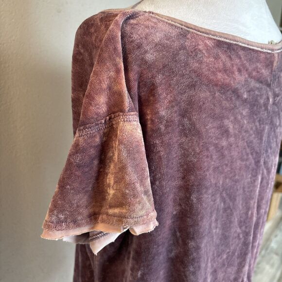 Urban Outfitters We The Free Crushed Velvet Short Sleeve Raw Edge Boho Top small - Picture 5 of 11